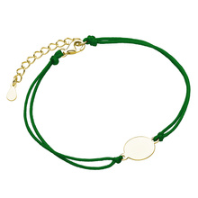 Silver (925) gold-plated bracelet with bottle green cord and circle