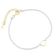 Silver (925) gold-plated bracelet with white cord - heart