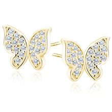 Silver (925) gold-plated earings - butterfly with white zirconias