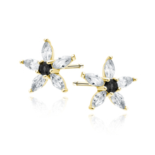 Silver (925) gold-plated earings - flower with black zirconia
