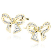 Silver (925) gold-plated earrings bows with white zirconias