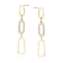 Silver (925) gold-plated earrings - chain links with white zirconias