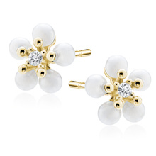 Silver (925) gold-plated earrings - flowers with white zirconia and pearls