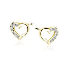 Silver (925) gold-plated earrings - hearts with white zirconias