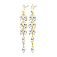 Silver (925) gold-plated earrings long leafs with zirconia