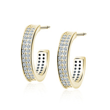 Silver (925) gold-plated earrings open hoop with zirconias