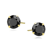 Silver (925) gold-plated earrings round black zirconia diameter 5mm