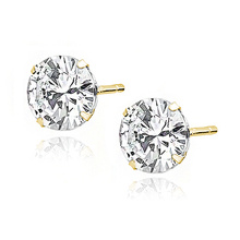 Silver (925) gold-plated earrings round white zirconia diameter 7mm