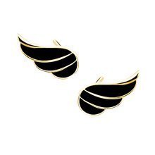 Silver (925) gold-plated earrings - wings with black enamel