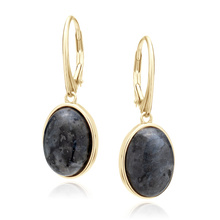 Silver (925) gold-plated earrings with black larvikite