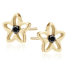 Silver (925) gold-plated earrings with black zirconia - flowers