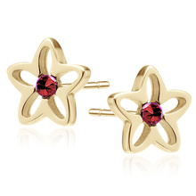 Silver (925) gold-plated earrings with ruby zirconia - flowers