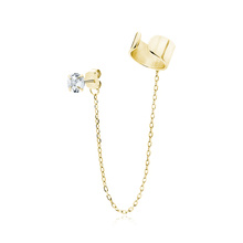 Silver (925) gold-plated earrings with white zirconia and ear-cuff on chain