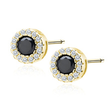 Silver (925) gold-plated elegant round earrings with black zirconia