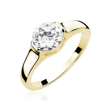 Silver (925) gold-plated ring with round white zirconia