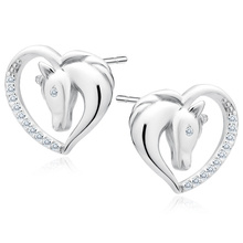 Silver (925) heart earrings - horse with white zirconias