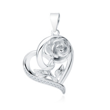 Silver (925) heart pendant with rose and white zirconias
