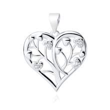 Silver (925) heart pendant with tree of love and white zirconias