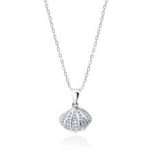 Silver (925) necklace seashell with a pearl and white zirconias