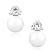 Silver (925) pearl earrings with pearl and white zirconia