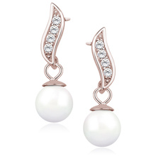 Silver (925) pearl earrings with zirconia rose gold-plated