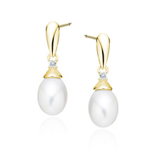 Silver (925) pearl gold-plated earrings with white zirconia