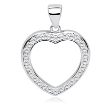 Silver (925) pendant white zirconia - heart hollow