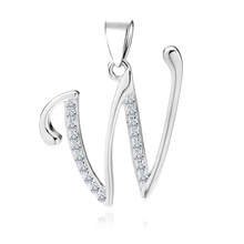 Silver (925) pendant with white zirconias - letter W