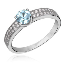 Silver (925) ring with aquamarine & white zirconia