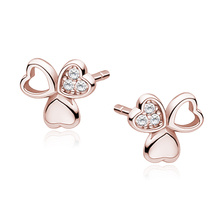 Silver (925) rose gold-plated earrings with white zirconias - clovers