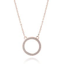 Silver (925) rose gold-plated necklace - circle with white zirconias