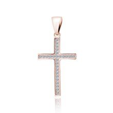 Silver (925) rose gold-plated pendant cross with white zirconias
