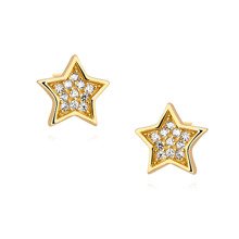 Silver (925) stars earrings with zirconia, gold-plated