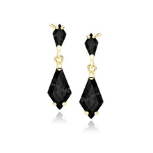 Silver (925) stylish, earrings with black zirconias - gold-plated