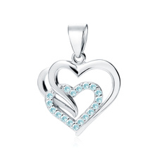 Silver (925) triple heart pendant with aquamarine zirconia