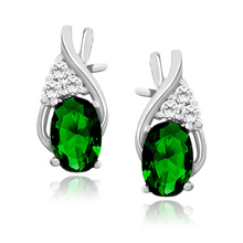 Silver, delicate earrings (925) with emerald zirconia