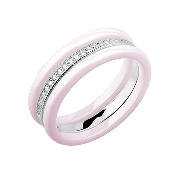 Two pink ceramic rings and silver ring with zirconia