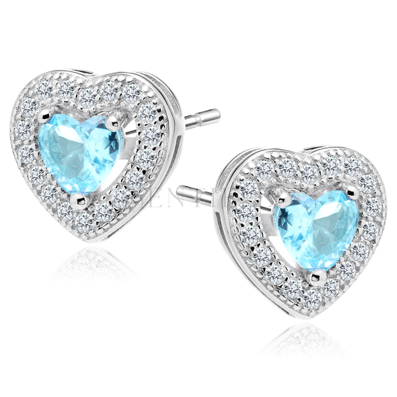 Silver (925) Earrings aquamarine colored zirconia - hearts