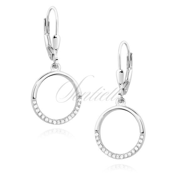 Silver (925) Earrings - cirlce with white zirconia