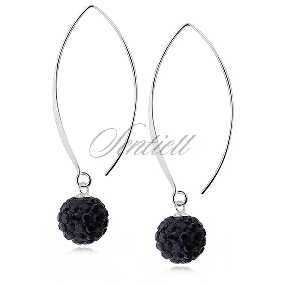 Silver (925) Earrings disco ball 10mm black coloured ear hook