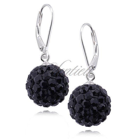 Silver (925) Earrings disco ball 12mm black