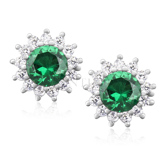 Silver (925) Earrings emerald colored zirconia