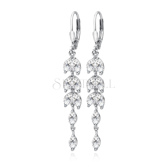 Silver (925) Earrings long leafs with zirconia