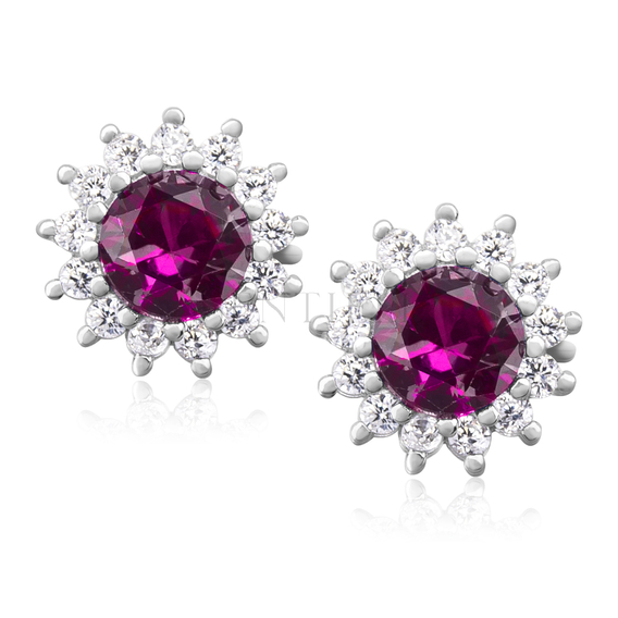 Silver (925) Earrings ruby colored zirconia