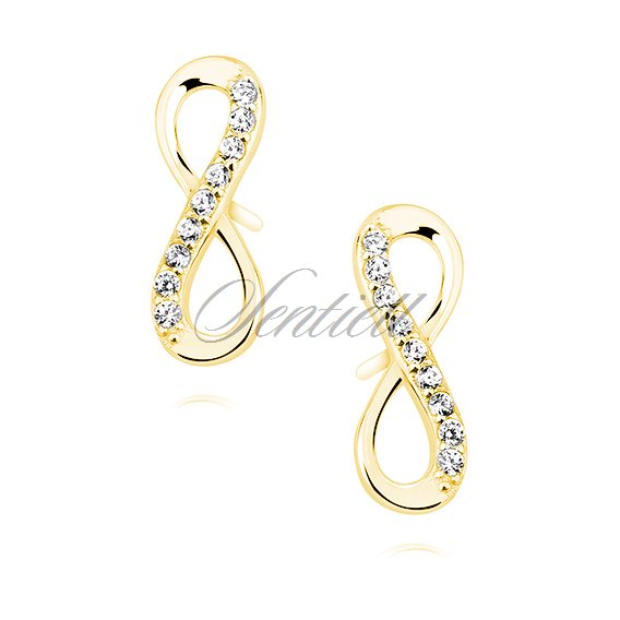 Silver (925) Earrings white zirconia - gold-plated infinity
