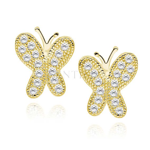 Silver (925) Earrings white zirconia- microsetting butterflies gold-plated