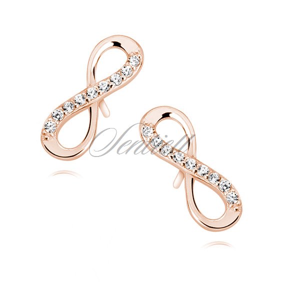 Silver (925) Earrings white zirconia - rose gold-plated infinity