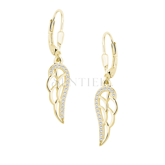 Silver (925) Earrings - wings with white zirconia, gold-plated
