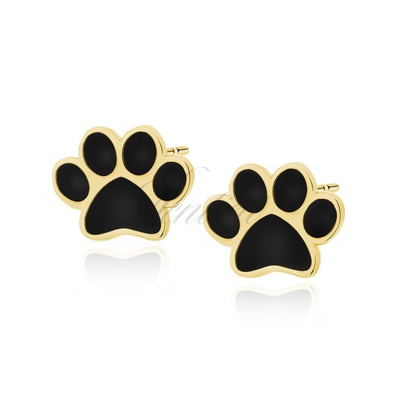Silver (925) black enameled earrings - gold-plated paws