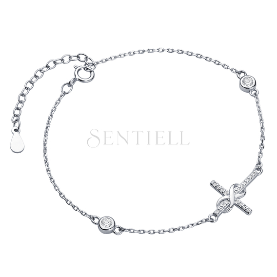 Silver (925) bracelet - cross with zirconia and infinity 